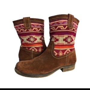 Naturalizer Suede Aztec Southwestern Woven Booties Brown 8